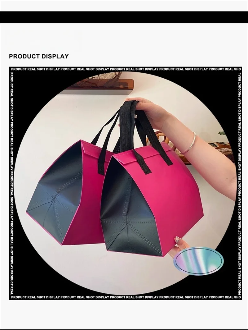 10pcs Pink Non-Woven Insulated Tote Bags – Reusable Fabric Pouches for Food, Drinks, Lunch, Grocery, Delivery, Picnic, Keep Warm or Cold, Portable Thermal Storage Carrier for Work, School, Travel 6