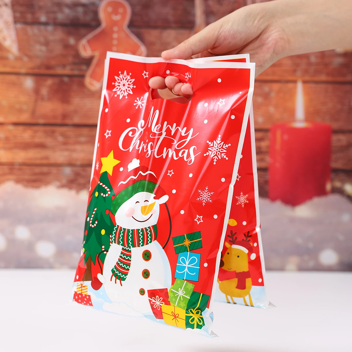 Christmas Snowman Gift Handbag Merry Christmas Decoration for Home 2025 Navidad Natal Snowflake Candy Handy Bag New Year Party Favor Shopping Tote Bolsa Regalo Sac Cadeau ساک هدیه 크리스마스 가방