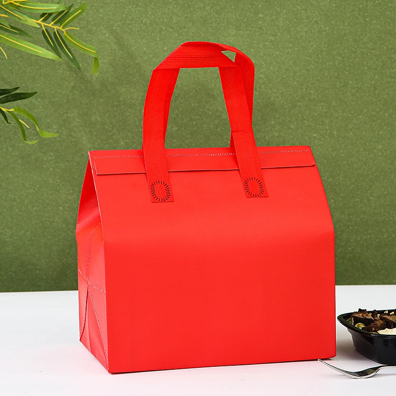 10pcs Non-Woven Insulated Tote Bags Reusable Fabric Pouches for Food, Cake, Drinks, Grocery Delivery, Hot and Cold Storage, Portable Lunch Carrier, Picnic, Baking, and Eco-Friendly Packaging - 图片 7