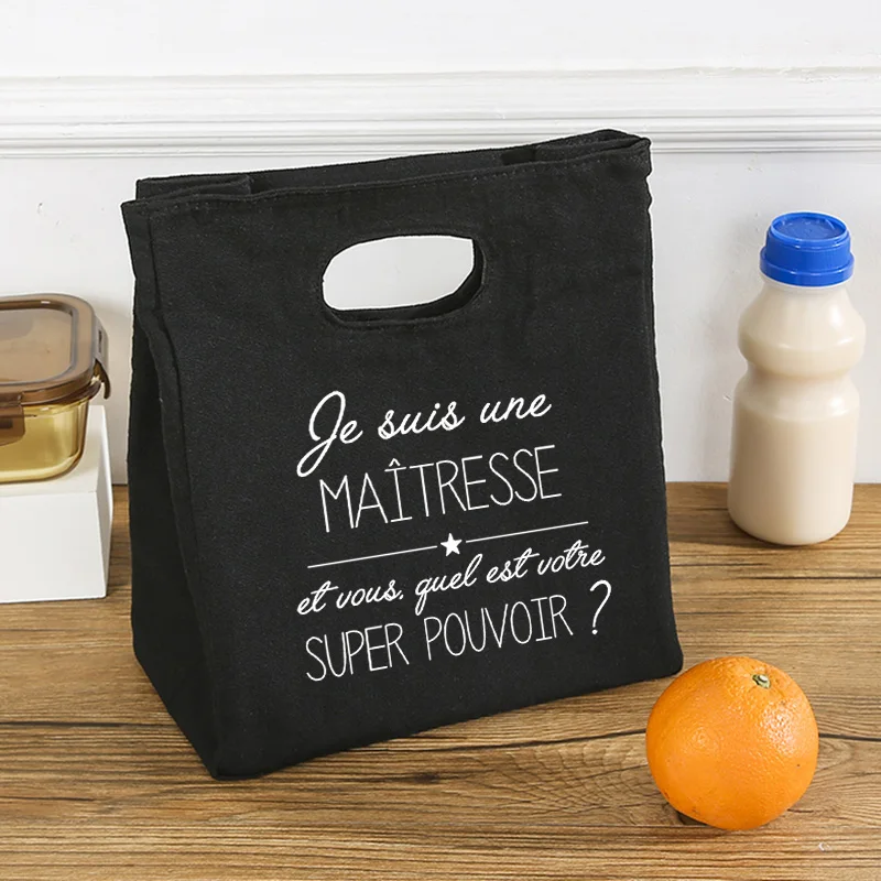 French Print Insulated Ice Cream Lunch Tote – Portable Canvas Bento Cooler Bag, Thermal Food Storage Handbag for School, Office, Teachers, Picnic, Travel, and Daily Meal Carrying - 图片 17