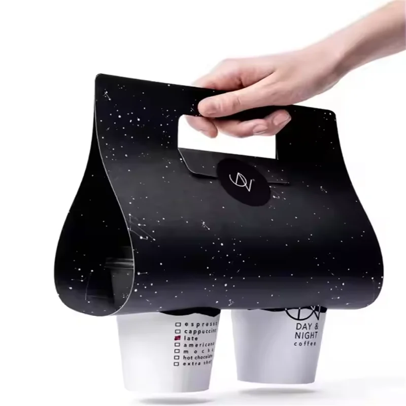 500Pcs Custom Printed or Designed Single Double Paper Cup Holders Disposable Bubble Milk Tea Cup Carrier Coffee Cup Holders Takeaway Drink Packaging Accessories