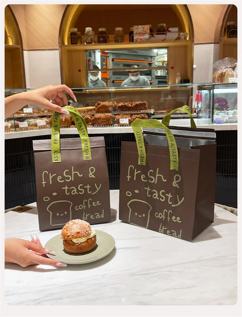 Brown Insulated Tote Bags 🥡 – Reusable Non-Woven Food Delivery Pouches for Hot and Cold Storage, Bread, Drinks, Grocery Shopping, Lunch Carrier, Portable Eco-Friendly Packaging 11