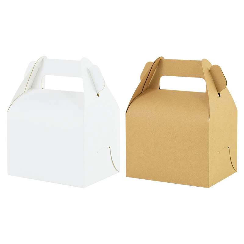 5/10Pcs Brown and White Kraft Paper Cake Boxes with Handle, Portable Gift Boxes for Cakes, Desserts, Mousse, Cupcakes, Birthday, Wedding, Party, Bakery Packaging, Pastries, DIY Gift Wrapping, Portable Cake Carrier - 图片 2
