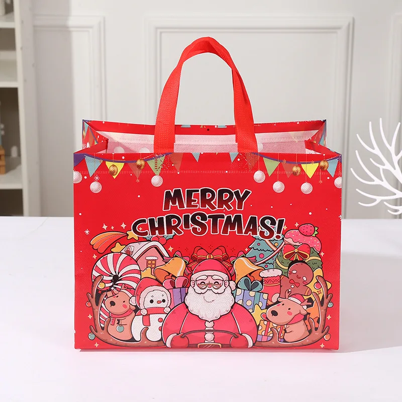 New Plaid Christmas Candy Gift Bags | Cute Santa Claus & Snowman Pattern Non-Woven Handbag | Waterproof Reusable Holiday Gift Packaging Tote for Xmas Party Supplies Decorations - 图片 33