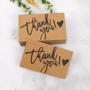 50PCS Kraft Paper Thank You Cards – Blank Greeting Cards for Kids Birthday, Baby Shower, Wedding, Party Favor, DIY Craft Decoration, Gift Message Postcards, Appreciation Notes, Personalized Thank You Gift Inserts