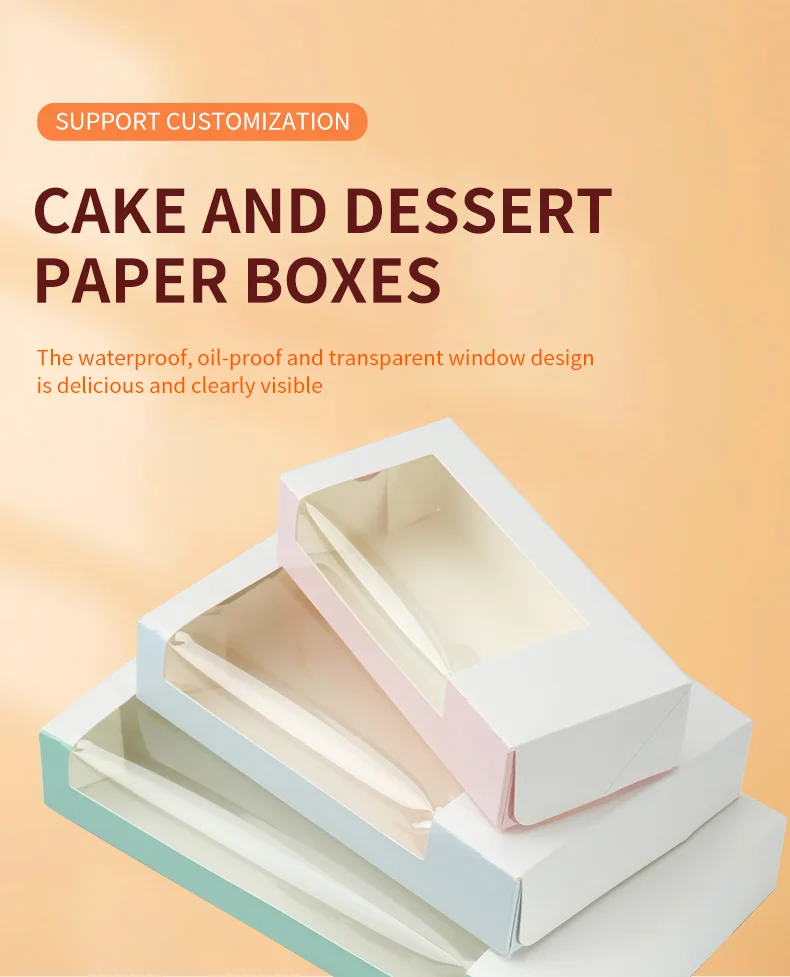 10Pcs Pure Color Foldable Cake Boxes with Clear Window, Bakery Pastry Boxes for Cupcakes, Chocolates, Muffins, Cookies, Wedding Birthday Baby Shower Party Favor Gift Packaging Paper Dessert Containers