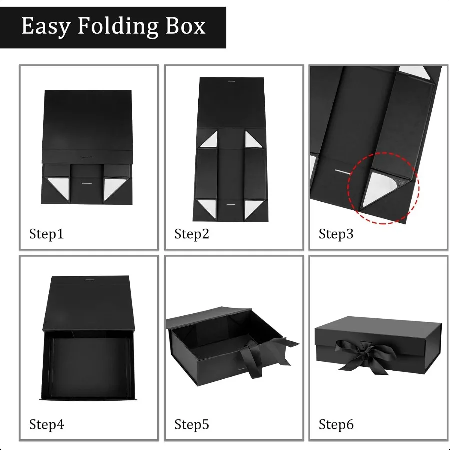 Magnetic Closure Gift Box with Lid – 10.5x7.5x3.1 Inches, Black Gift Box with Ribbon and Magnetic Closure, 1 Pack for Presents, Special Occasions, Weddings, Birthdays, and Gift Wrapping - 图片 4
