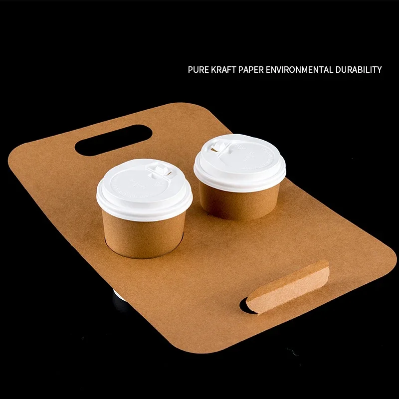 10 Pcs Portable Kraft Paper Cup Holder Takeaway Coffee Milk Tea Arc Cups Carry Creative Disposable Plastic-Free Beverage Packaging Bag Coffee Cup Carrier - 图片 5