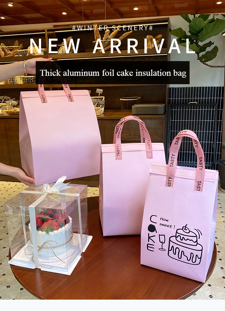 10pcs Disposable Aluminum Foil Insulated Cake Bags – Handheld Takeaway Packaging for 4/6/8/10 Inch Birthday Cakes, Portable Thermal Refrigerated Food Storage Pouches for Bakery & Delivery Use 10