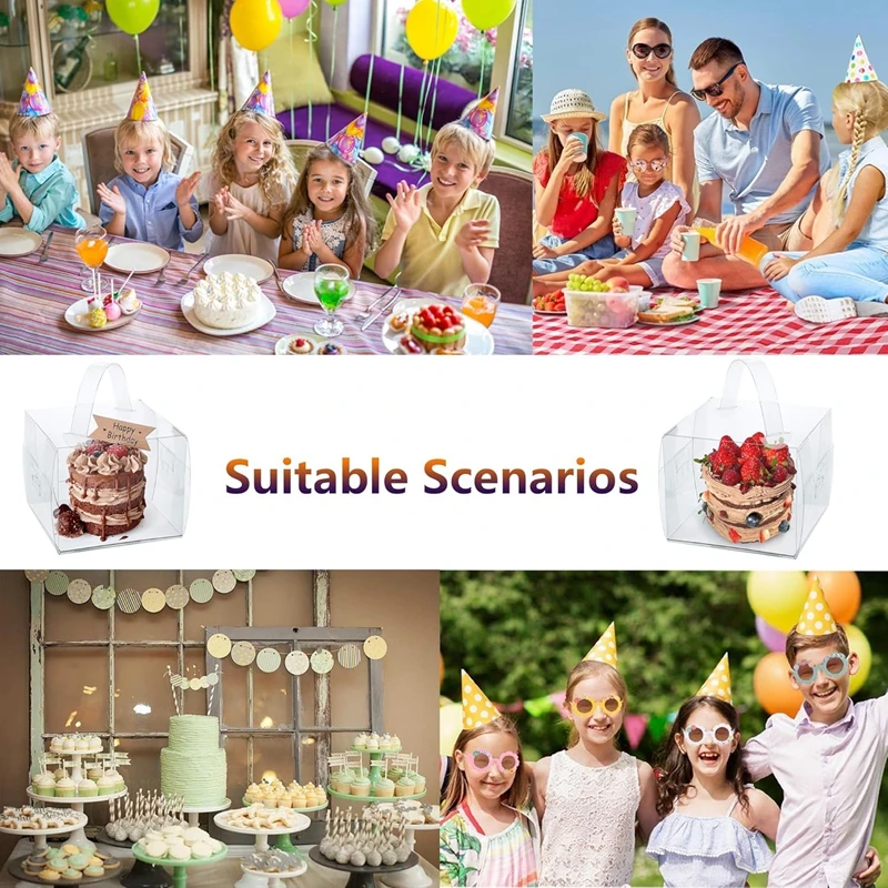 2/5PCS Clear Cake Packaging Box with Handle, Transparent Plastic Dessert Container, Cupcake Boxes with Lids for Wedding, Birthday Party, Baby Shower, Gift Wrapping, Pastry Display, and Event Decoration Supplies - 图片 6