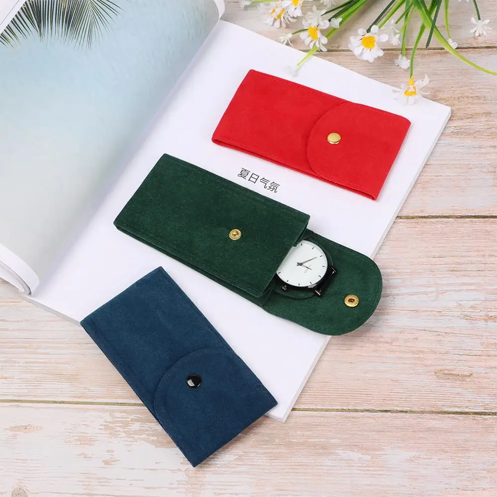 Travel Watch Case | Flannelette Watch Storage Bag, Velvet Snap Packaging Pouch Anti-Dust Watch Protection Case, Soft Compression Velvet Bag for Watch Collection Gift Packaging Accessories (Red/Green/Blue/Black/Grey/Pink/Light Blue)