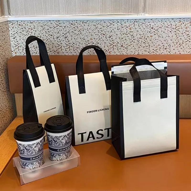 10pcs Non-Woven Insulated Tote Bags – Portable Reusable Fabric Pouches for Food, Cake, Drinks, and Snacks, Thermal Carrier Keeps Hot or Cold, Perfect for Delivery, Picnic, Grocery, Work, School - 图片 5