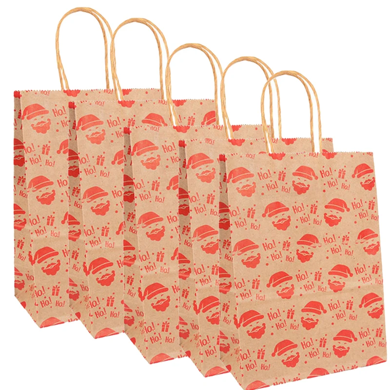 5pcs Christmas Kraft Paper Gift Bags with Handle – 120gsm Thick Paper Holiday Tote Bag for Candy, Cookies & Gifts, Durable Xmas Packaging for Parties, Weddings, Trees, New Year Decorations & Storage - 图片 9