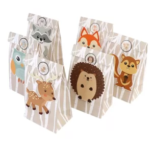 12PCS Jungle Theme Party Favor Bags – Safari Animal Paper Gift Bags for Kids Birthday, Baby Shower, Candy Treat Bags, Goodie Boxes, Party Decorations, Return Gifts, and Event Packing Supplies