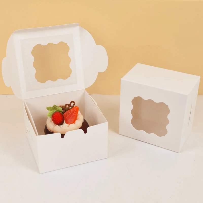 5Pcs White Square Cake Boxes with Clear Window, Cardboard Bakery Gift Boxes for Cake, Cupcakes, Pastry, Cookies, Muffins, Wedding Birthday Baby Shower Dessert Packaging Supplies - 图片 3