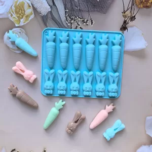 1pc Creative 12-Hole Radish and Rabbit Shaped Silicone Mold for 3D Chocolate, Pudding, Cookies, Candy, and DIY Non-Stick Baking, Flexible Food-Grade Mold for Home Baking, Party Treats, Dessert Decoration