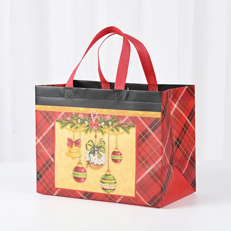 New Plaid Christmas Candy Gift Bags | Cute Santa Claus & Snowman Pattern Non-Woven Handbag | Waterproof Reusable Holiday Gift Packaging Tote for Xmas Party Supplies Decorations - 图片 36