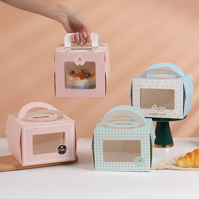 10Pcs Portable Handle Cake Boxes with Clear Window, Cupcake Pastry Cookie Dessert Packaging Boxes, Foldable Birthday Party Wedding Baby Shower Bakery Gift Containers - 图片 2