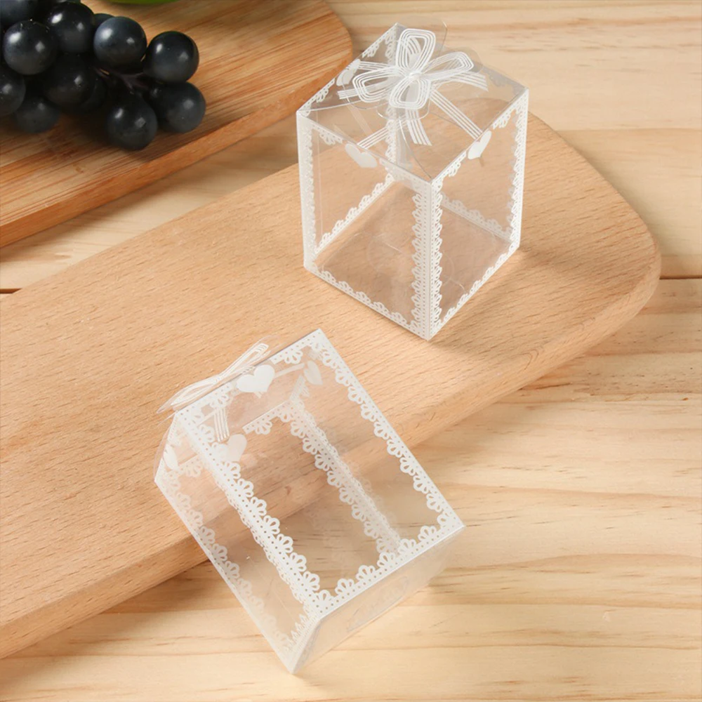 10Pcs Transparent PVC Candy Favor Gift Packaging Boxes, Clear Plastic Wedding Party Birthday Christmas Gift Wrapping Box for Cookies Chocolate Macarons Dessert Packaging Supplies 9