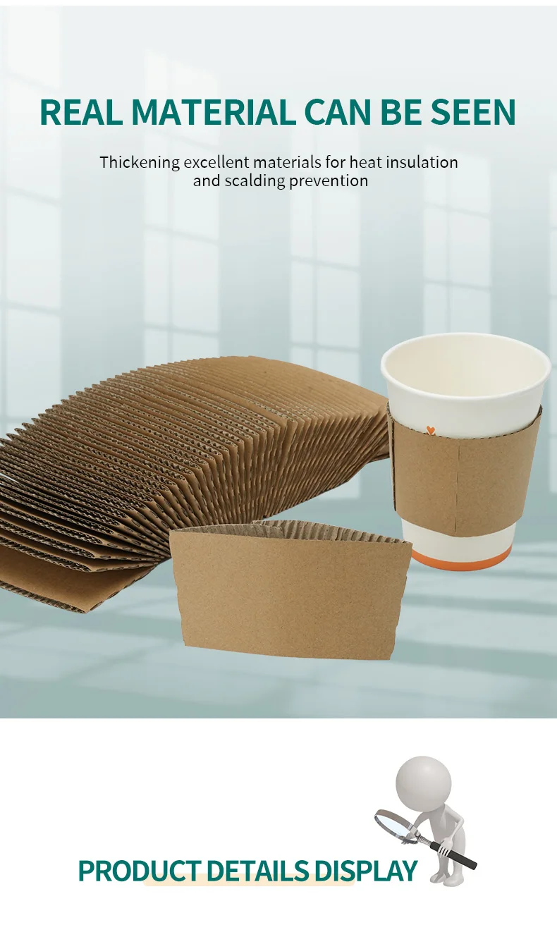 50/100Pcs Brown Coffee Cup Sleeves Kraft Corrugated Paper Heat Insulation Cardboard Holder Disposable Cup Covers for Hot Drinks Tea Coffee Beverage Shop Takeaway Party Accessories