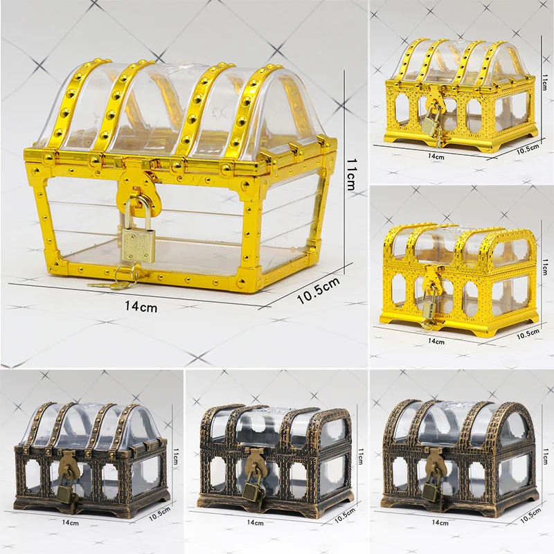 Pirate Treasure Chest with Lock – Transparent Pirate Jewelry Box for Gemstones, Crystals, Rhinestones, and Small Toys, Creative Storage Container for Kids, Crafts, and Decorative Collectibles - 图片 2