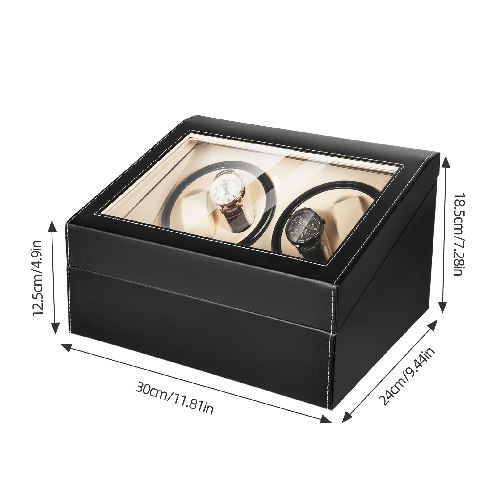 4+6 Automatic Watch Winder with PU Leather Case, Mechanical Wristwatch Shaker and Storage Box, Luxury Jewelry Display Organizer for Men and Women, Protective Watch Storage Case for Travel and Home - 图片 2