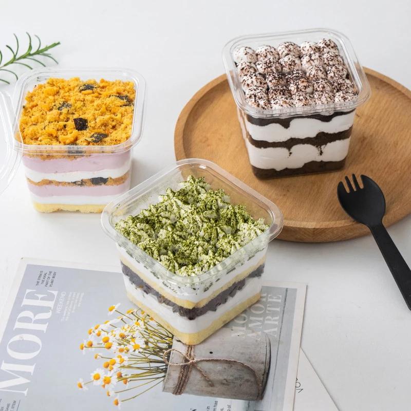 10/25/50 Pcs Transparent Cake Boxes, Disposable Plastic Tiramisu Dessert Cups, Bowls, Containers with Lids, Perfect for Salad, Cupcakes, Cakes, Gift Packaging, Party and Catering Use