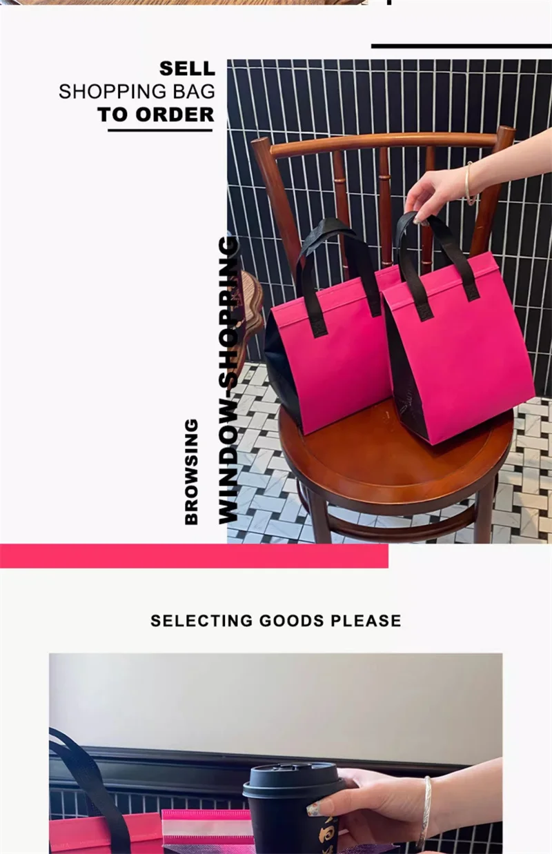 10pcs Pink Non-Woven Insulated Tote Bags – Reusable Fabric Pouches for Food, Drinks, Lunch, Grocery, Delivery, Picnic, Keep Warm or Cold, Portable Thermal Storage Carrier for Work, School, Travel 13