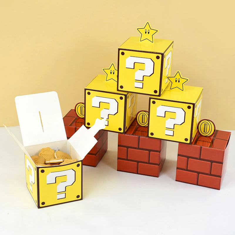 6/3Pcs Question Blocks Gift Boxes Kids Video Game Theme Birthday Candy Cookie Treat Boxes Goody Bags Boys Party Favors Decorations DIY Party Supplies for Celebration Accessories