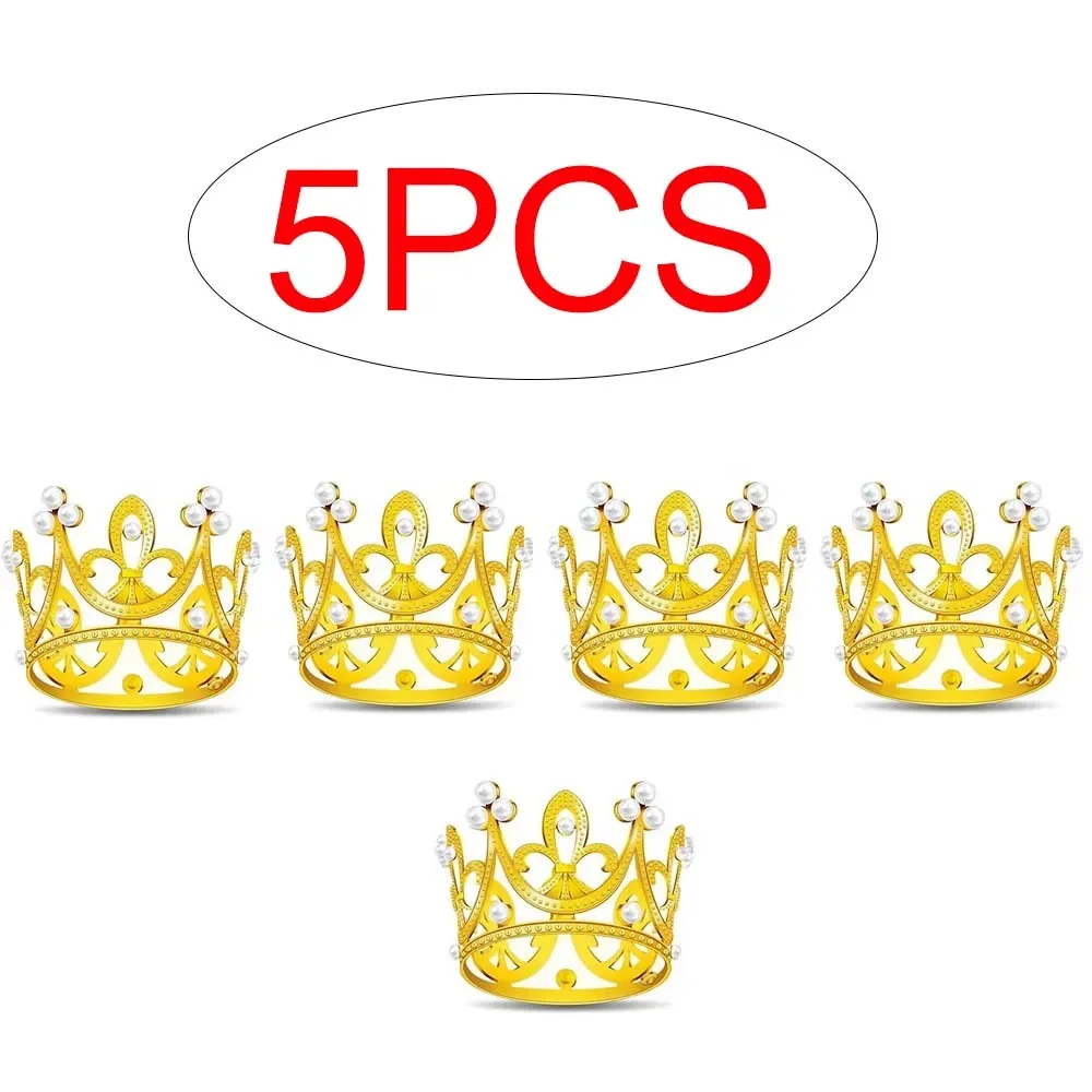 5/25Pcs Mini Golden Plastic Crowns for Craft Decoration, Cake Decor, Princess Queen Crown Party Supplies, Wedding Favor Accessories, Pearl Embellished Mini Crowns for Birthday, DIY and Event Decoration - 图片 8
