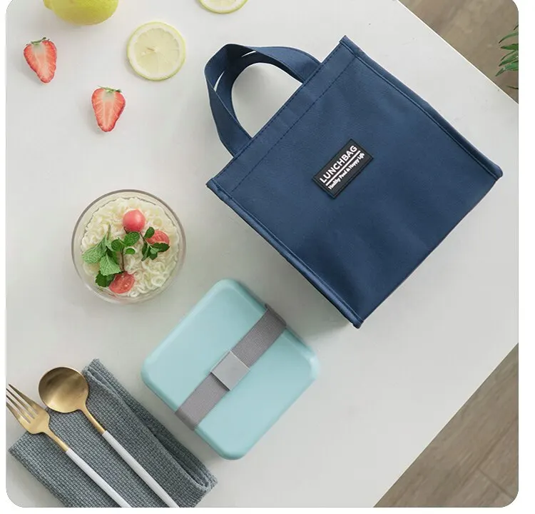 1pc Blue Grey Pink Portable Insulated Lunch Bag with Aluminum Foil Lining, Waterproof Food Storage Tote for Rice, Snacks, Picnic, Travel, Office, School, Reusable Thermal Lunch Box Carrier