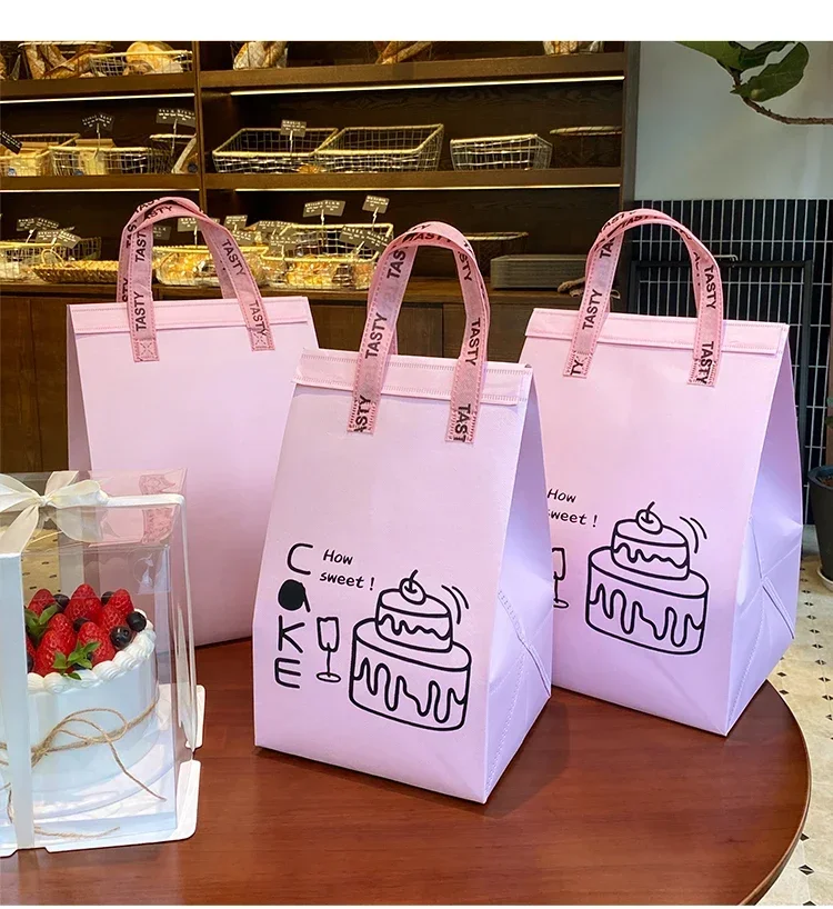 10pcs Disposable Aluminum Foil Insulated Cake Bags – Handheld Takeaway Packaging for 4/6/8/10 Inch Birthday Cakes, Portable Thermal Refrigerated Food Storage Pouches for Bakery & Delivery Use - 图片 3