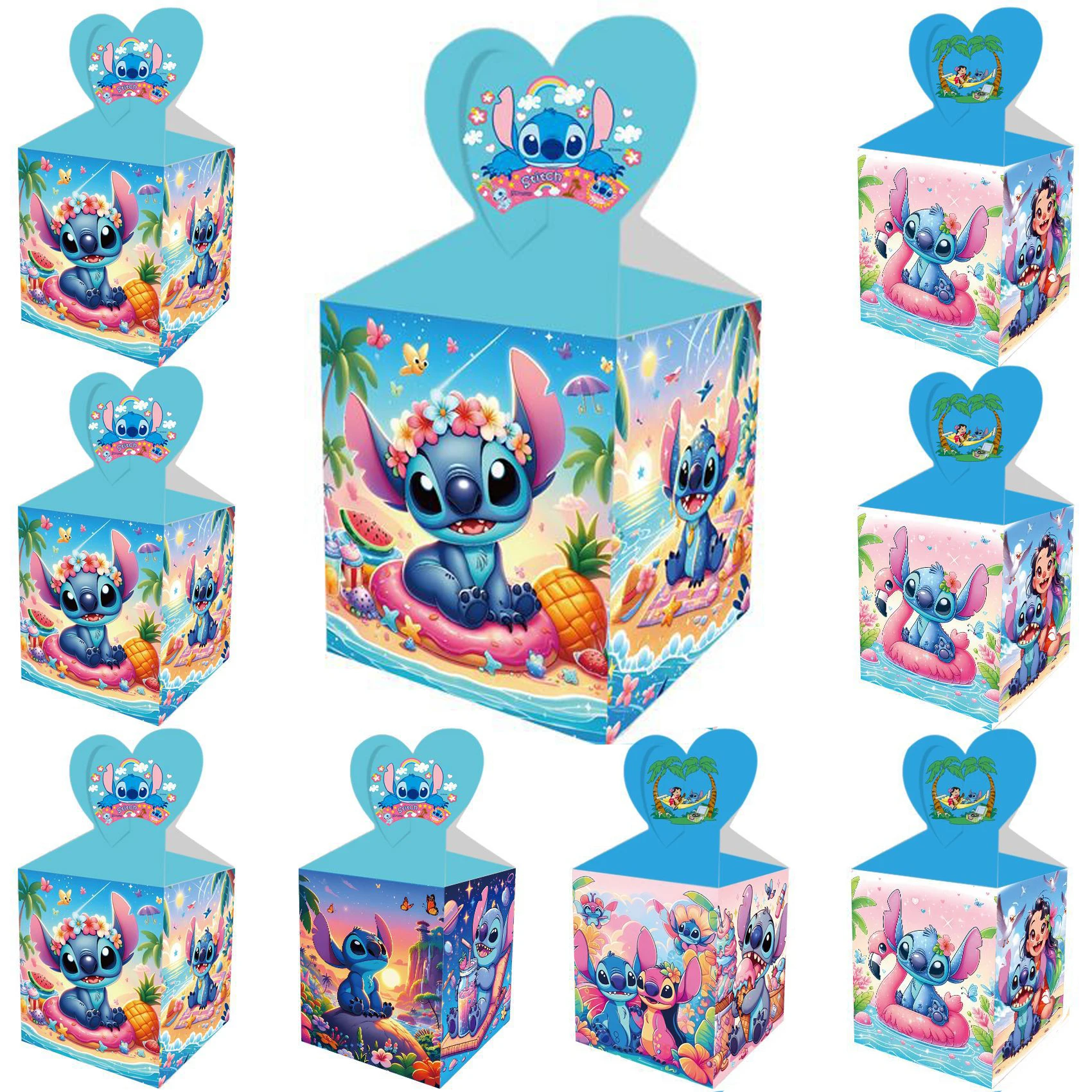 12Pcs Lilo & Stitch Pink Angel Candy Boxes Popcorn Box Cookies Chocolate Snack Boxes for Baptism Party Gift Bags Supplies Baby Shower Birthday Celebration Favors Decorative Packaging Accessories
