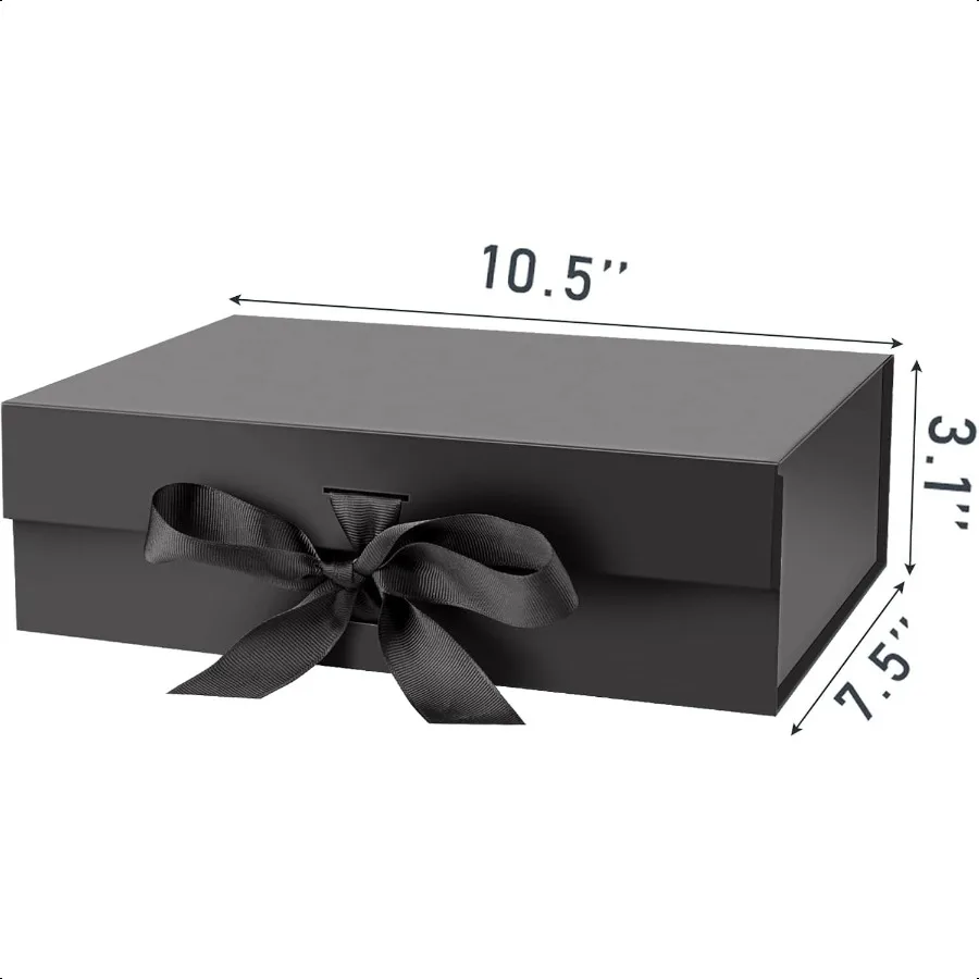 Magnetic Closure Gift Box with Lid – 10.5x7.5x3.1 Inches, Black Gift Box with Ribbon and Magnetic Closure, 1 Pack for Presents, Special Occasions, Weddings, Birthdays, and Gift Wrapping - 图片 2