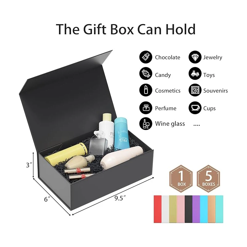 Black Magnetic Gift Boxes with Lids, Rectangle Collapsible Packaging Box with Magnetic ... - SKU MGBL1537 - UGI Packaging