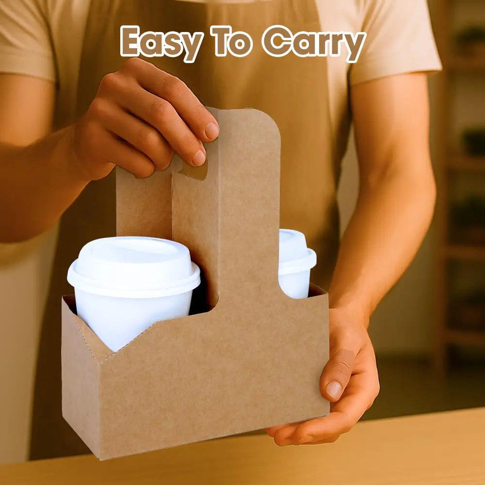 Drink Holder with Handle Paper Cup Holder Coffee Drink Holder Tray Disposable Takeaway Cardboard Beverage Carrier for Hot and Cold Drinks Portable Cup Tray for Party Café Event