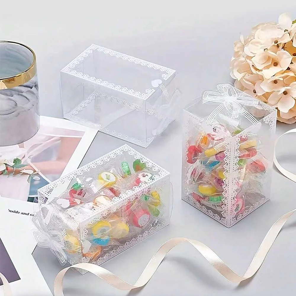 10Pcs Transparent PVC Candy Favor Gift Packaging Boxes, Clear Plastic Wedding Party Birthday Christmas Gift Wrapping Box for Cookies Chocolate Macarons Dessert Packaging Supplies 3