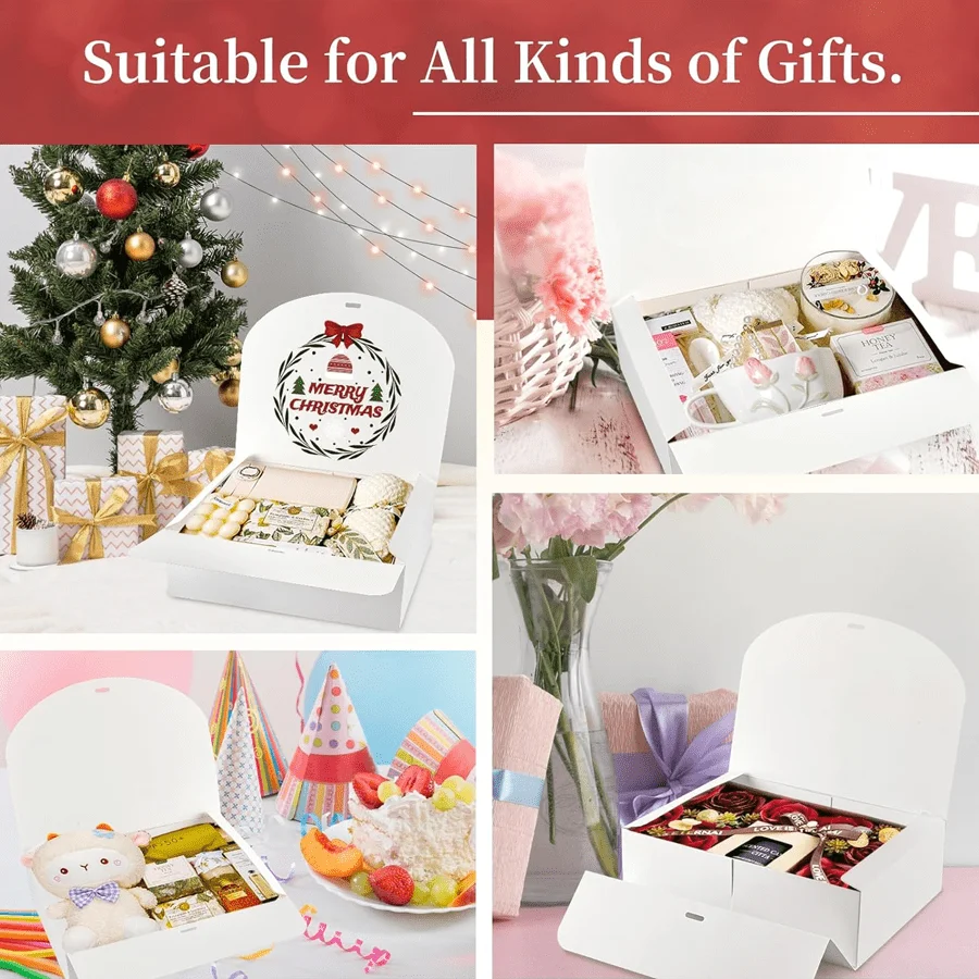 10 PCS Gift Boxes with Lids, 27208cm White & Black Paper Gift Boxes with Ribbon, Luxury Bridesmaid Proposal Boxes for Weddings, Birthdays, Special Occasions, Gift Wrapping Packaging