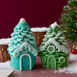 DIY Christmas Candle Mold Pinecone Snow House Silicone Mold for Handmade Soy Wax Candles, Aroma Plaster, Resin Crafts, Creative Holiday Candle Making and Decorative Craft Supplies for Home and Gift