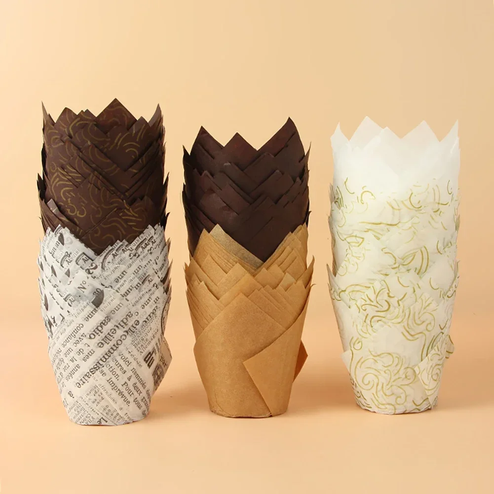 50pcs Tulip Muffin Cupcake Paper Cups, Oilproof Baking Liners for Cupcakes and Muffins, Decorative Cup Cake Wrappers, Disposable Muffin Wrap Cases for Parties, Weddings, and Bakery Supplies - 图片 3