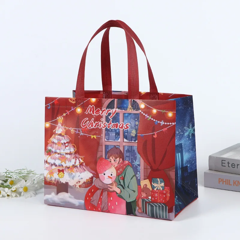 New Plaid Christmas Candy Gift Bags | Cute Santa Claus & Snowman Pattern Non-Woven Handbag | Waterproof Reusable Holiday Gift Packaging Tote for Xmas Party Supplies Decorations - 图片 18