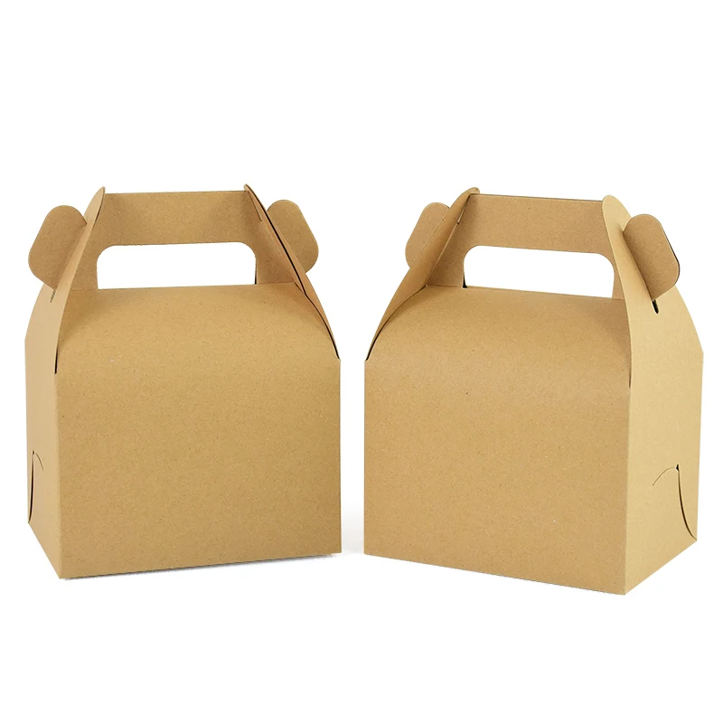 5/10Pcs Brown and White Kraft Paper Cake Boxes with Handle, Portable Gift Boxes for Cakes, Desserts, Mousse, Cupcakes, Birthday, Wedding, Party, Bakery Packaging, Pastries, DIY Gift Wrapping, Portable Cake Carrier - 图片 3