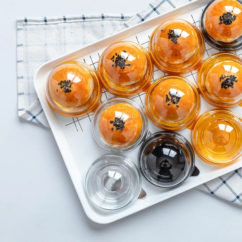 50pcs Mini Muffin Cake Box Container Trays Transparent Mooncake Dome Pastry Baking Packaging Box for Wedding Party Dessert Supplies Gift Favor Party Accessories