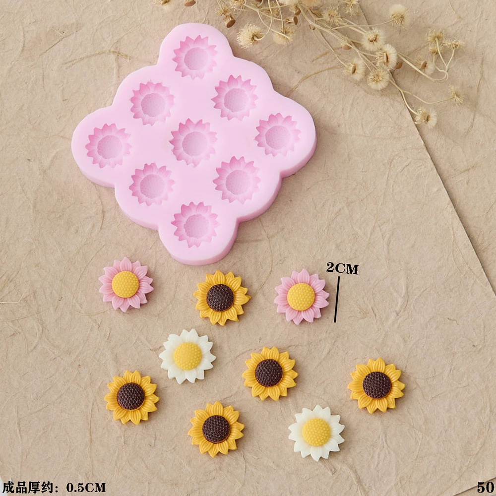 3D 9-Cavity Flower Silicone Mold – Sunflowers Design for Fondant, Candy, Chocolate, Cake Decorating, DIY Baking Tools, Sugarcraft, Cupcake Toppers, and Creative Dessert Accessories