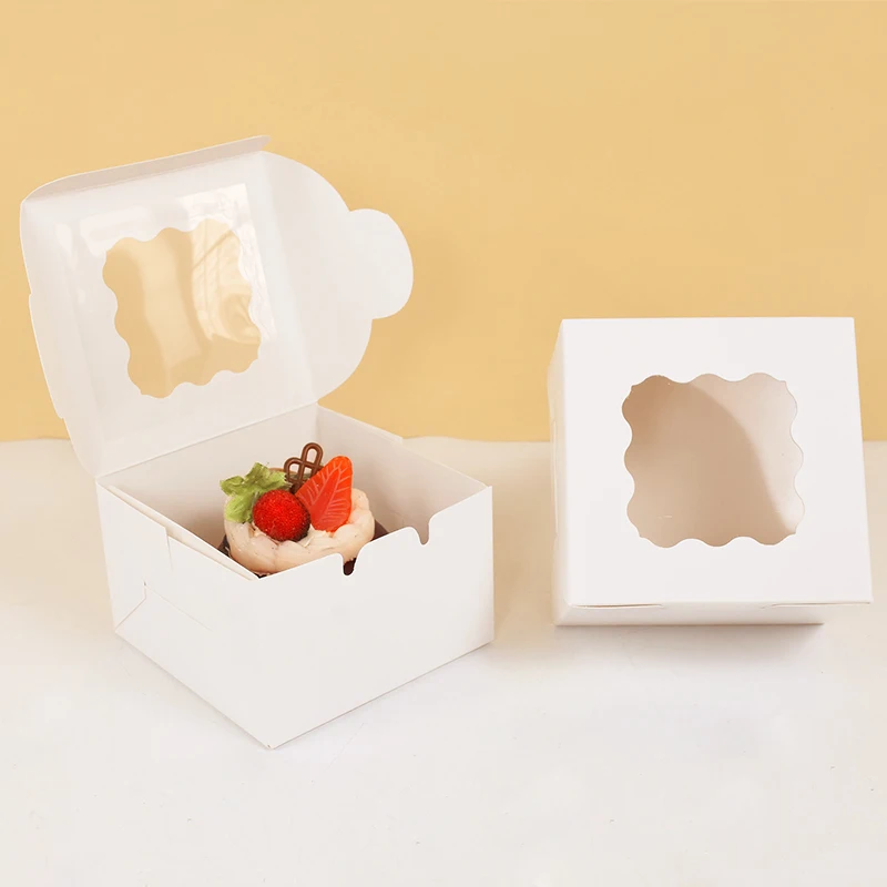 5Pcs White Square Cake Boxes with Clear Window, Cardboard Bakery Gift Boxes for Cake, Cupcakes, Pastry, Cookies, Muffins, Wedding Birthday Baby Shower Dessert Packaging Supplies - 图片 4
