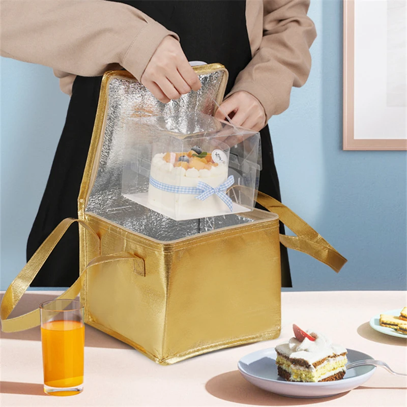 6/8/10 Inch Foldable Large Cooler Bag – Portable Insulated Cake and Food Thermal Box with Ice Pack, Waterproof Lunch Bag for Delivery, Picnic, Office, Reusable Food Carrier for Cakes, Meals, Drinks - 图片 2