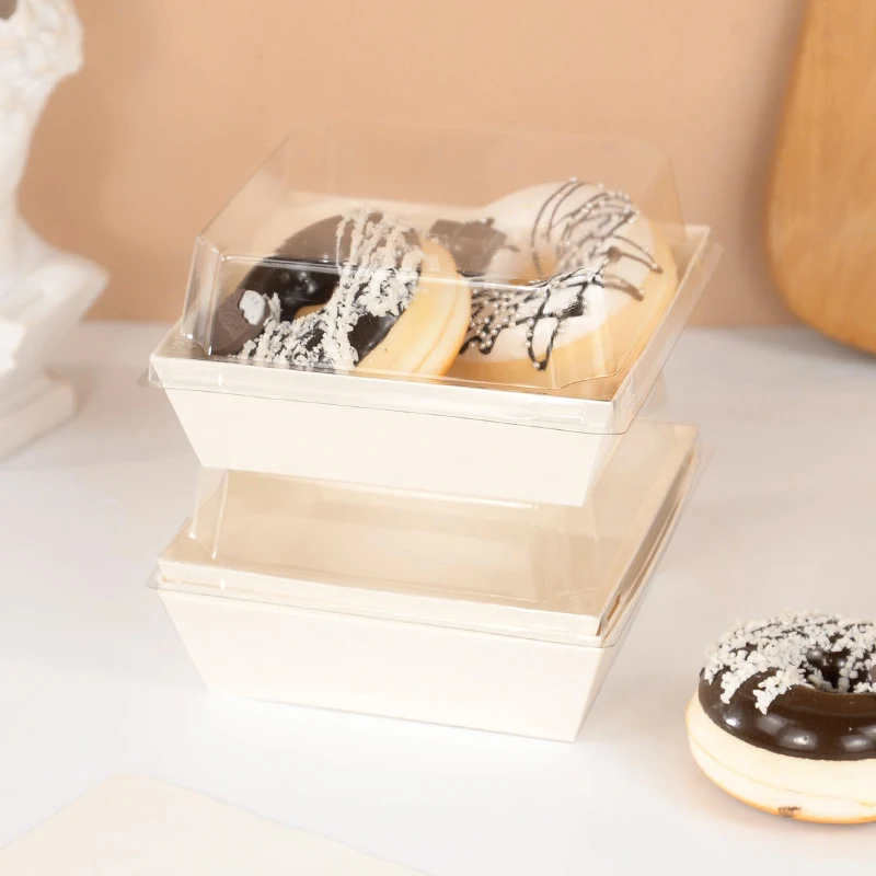 5Pcs White Kraft Paper Square Cake Boxes with Clear Window, Portable Bakery Gift Boxes for Cookies Pastry Muffins Handmade Crafts, Wedding Birthday Party Favor Packaging Supplies