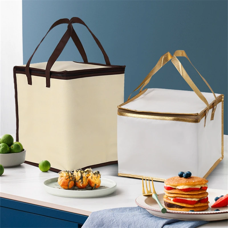 6/8/10 Inch Foldable Large Cooler Bag – Portable Insulated Cake and Food Thermal Box with Ice Pack, Waterproof Lunch Bag for Delivery, Picnic, Office, Reusable Food Carrier for Cakes, Meals, Drinks