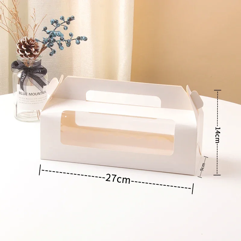 10/20 Sets White Handheld Transparent Cake Boxes, Paper & PET Long Fold Drawer Cake Roll, Dim Sum, Mousse Cake Packaging Box, Gift Packaging for Desserts and Pastries - 图片 10