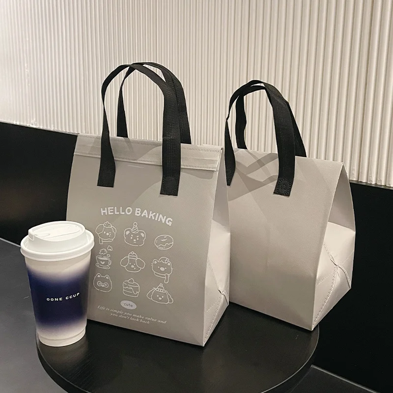 10pcs Grey/Silver Non-Woven Insulated Tote Bags – Portable Reusable Fabric Pouches for Food, Snacks, and Beverages, Thermal Carrier Keeps Hot or Cold, Perfect for Delivery, Picnic, Grocery, Work, School - 图片 7